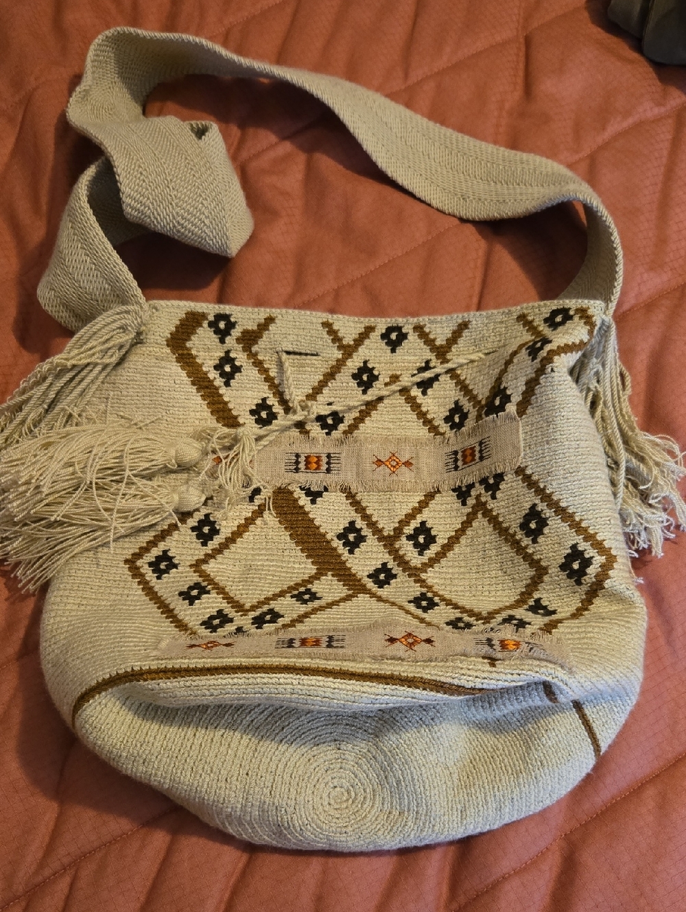 Columbia Handwoven Cream Boho Shoulder Bag with Geometric Pattern